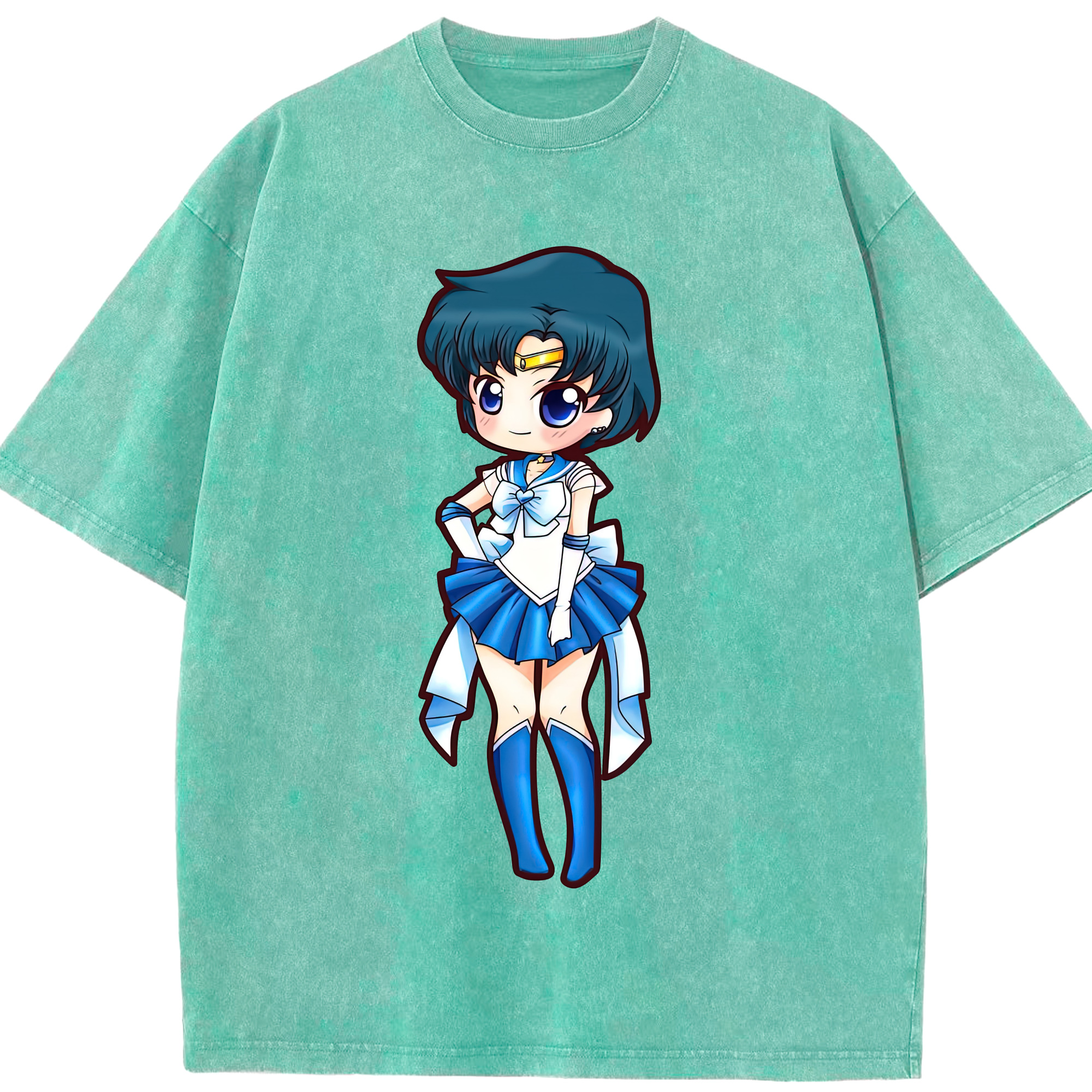 （画像用） 美少女戦士セーラームーン 水野 亜美 みずの あみ Sailor Moon Mizuno Ami 綿100% ヴィンテージ風 半袖Tシャツ（フロントプリント）